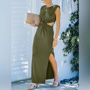 Women’s Side Cutout Padded Shoulder Summer Long Bodycon Dress
